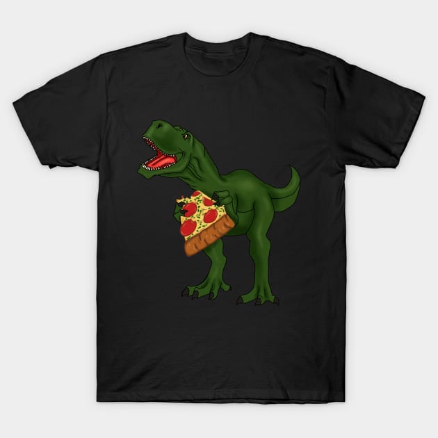 T-rex Dinosaur Eating Pizza T-Shirt by dukito